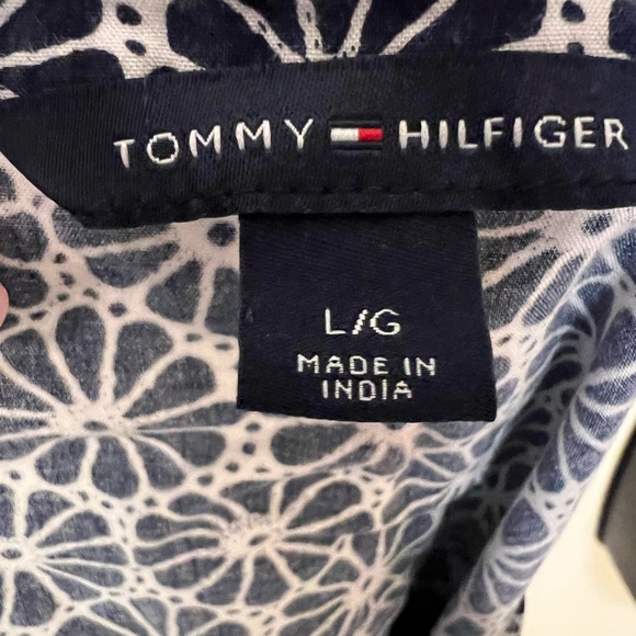 Tommy Hilfiger Navy Blue and White Flutter Sleeve Blouse-Embellished V-Neckline - Picture 4 of 5